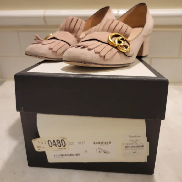 Gucci GG Marmont Pink Blush Fringe Loafer Pumps - Picture 3 of 11